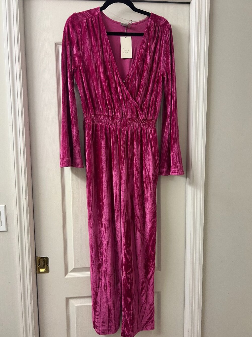 NWT - Pink velvet romper - flare pants and sleeves
